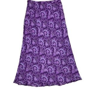 90s Y2K Ann Taylor Purple Silk Paisley Skirt